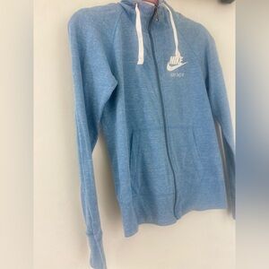 ❤️❤️Nike Just Do It Tee Shirt Blue & White Hooded Zipper Organic Cotton Jacket